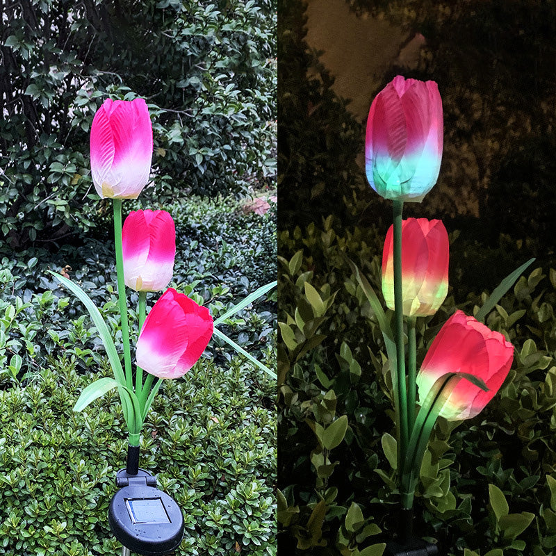 Zeitgenössische kreative Solar-Wasserdichte Kunst-Tulpen Edelstahl ABS Stoff LED Erdstecker Rasen Landschaft Lampe für Außenpatio | Brehn