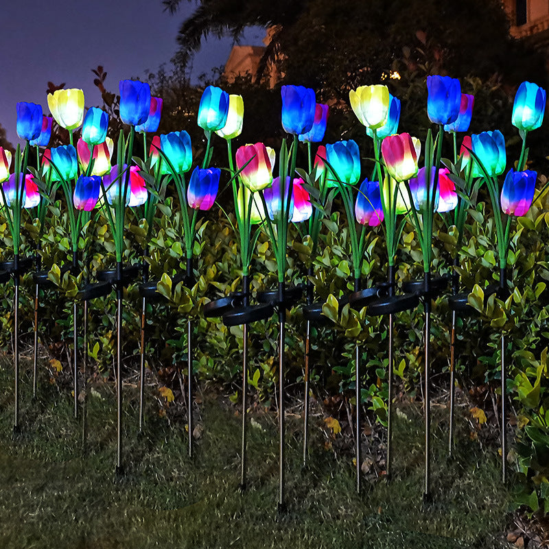 Zeitgenössische kreative Solar-Wasserdichte Kunst-Tulpen Edelstahl ABS Stoff LED Erdstecker Rasen Landschaft Lampe für Außenpatio | Brehn