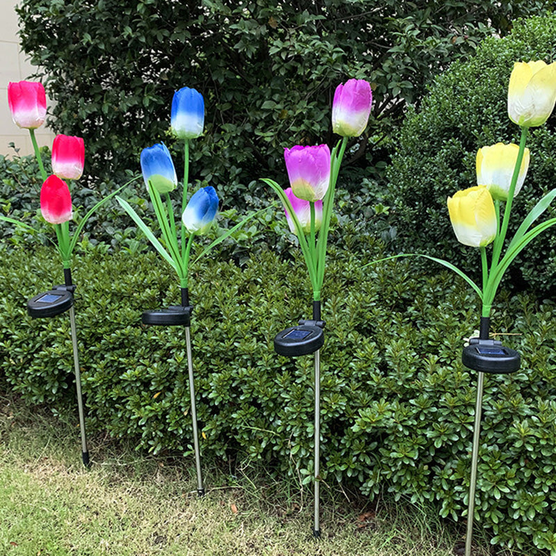 Zeitgenössische kreative Solar-Wasserdichte Kunst-Tulpen Edelstahl ABS Stoff LED Erdstecker Rasen Landschaft Lampe für Außenpatio | Brehn