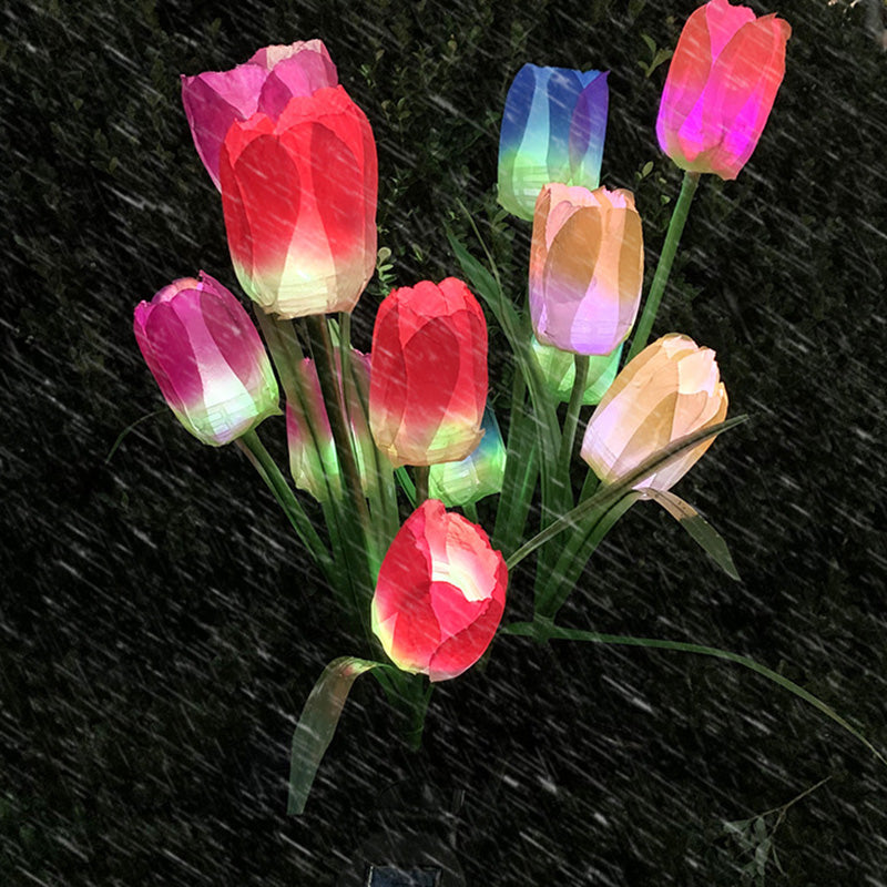 Zeitgenössische kreative Solar-Wasserdichte Kunst-Tulpen Edelstahl ABS Stoff LED Erdstecker Rasen Landschaft Lampe für Außenpatio | Brehn