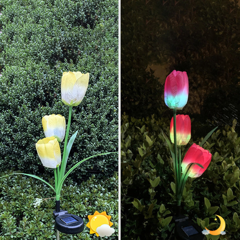 Zeitgenössische kreative Solar-Wasserdichte Kunst-Tulpen Edelstahl ABS Stoff LED Erdstecker Rasen Landschaft Lampe für Außenpatio | Brehn