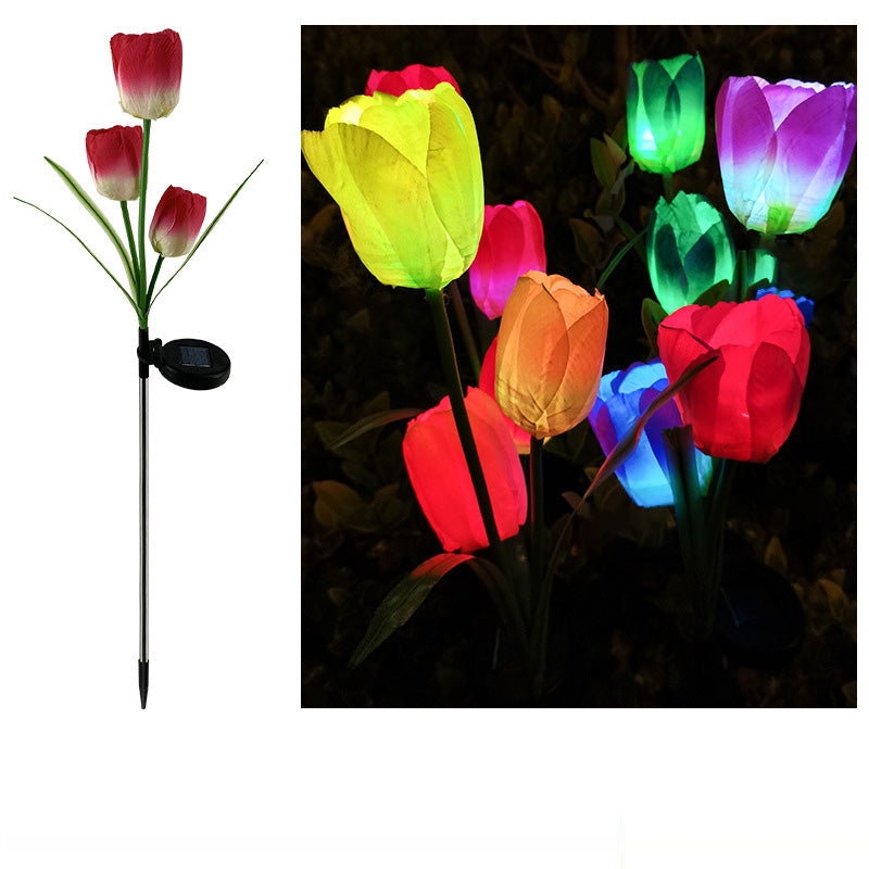 Zeitgenössische kreative Solar-Wasserdichte Kunst-Tulpen Edelstahl ABS Stoff LED Erdstecker Rasen Landschaft Lampe für Außenpatio | Brehn