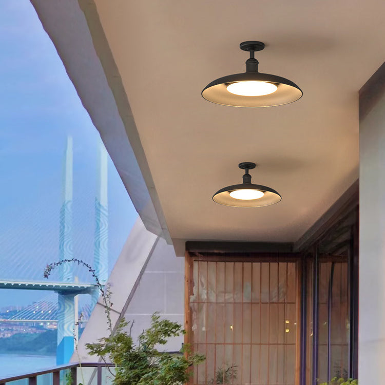 Traditionelle Vintage wasserdichte ausgestellte Zylinder-Scheibenbasis Eisen 1-Licht Semi-Flush Mount Deckenleuchte für Außenpatio | Brehn