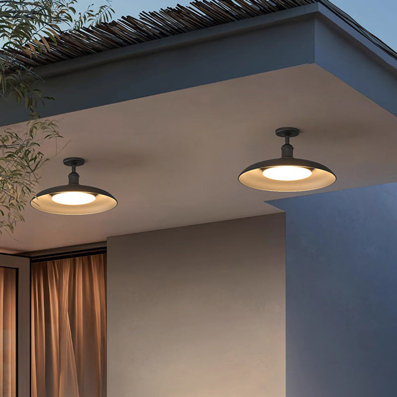 Traditionelle Vintage wasserdichte ausgestellte Zylinder-Scheibenbasis Eisen 1-Licht Semi-Flush Mount Deckenleuchte für Außenpatio | Brehn