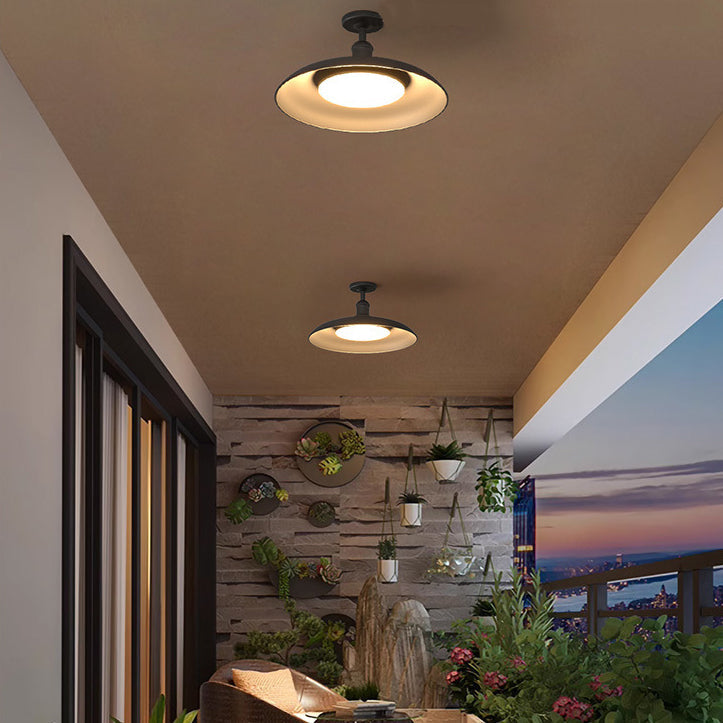Traditionelle Vintage wasserdichte ausgestellte Zylinder-Scheibenbasis Eisen 1-Licht Semi-Flush Mount Deckenleuchte für Außenpatio | Brehn