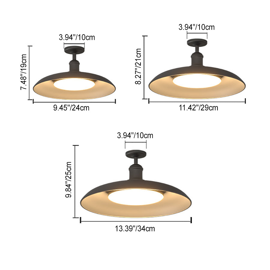 Traditionelle Vintage wasserdichte ausgestellte Zylinder-Scheibenbasis Eisen 1-Licht Semi-Flush Mount Deckenleuchte für Außenpatio | Brehn