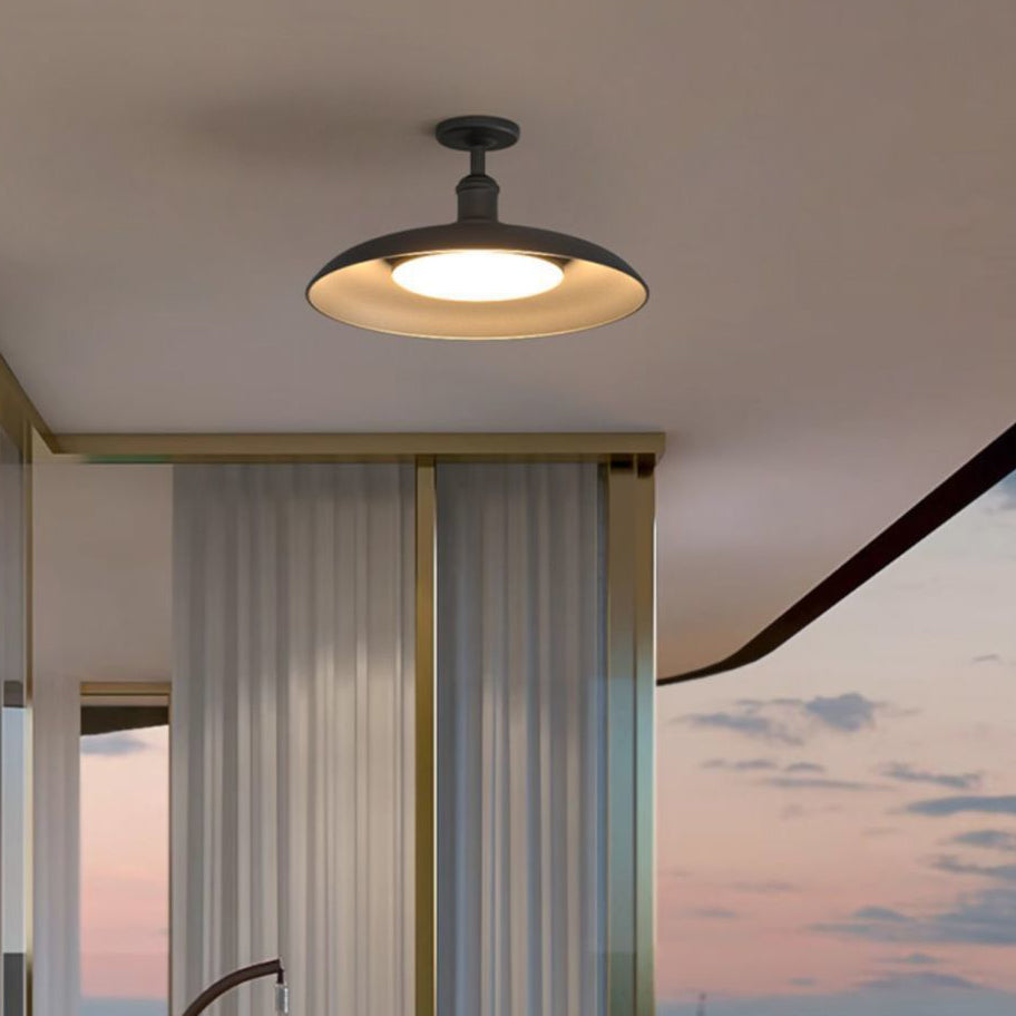 Traditionelle Vintage wasserdichte ausgestellte Zylinder-Scheibenbasis Eisen 1-Licht Semi-Flush Mount Deckenleuchte für Außenpatio | Brehn