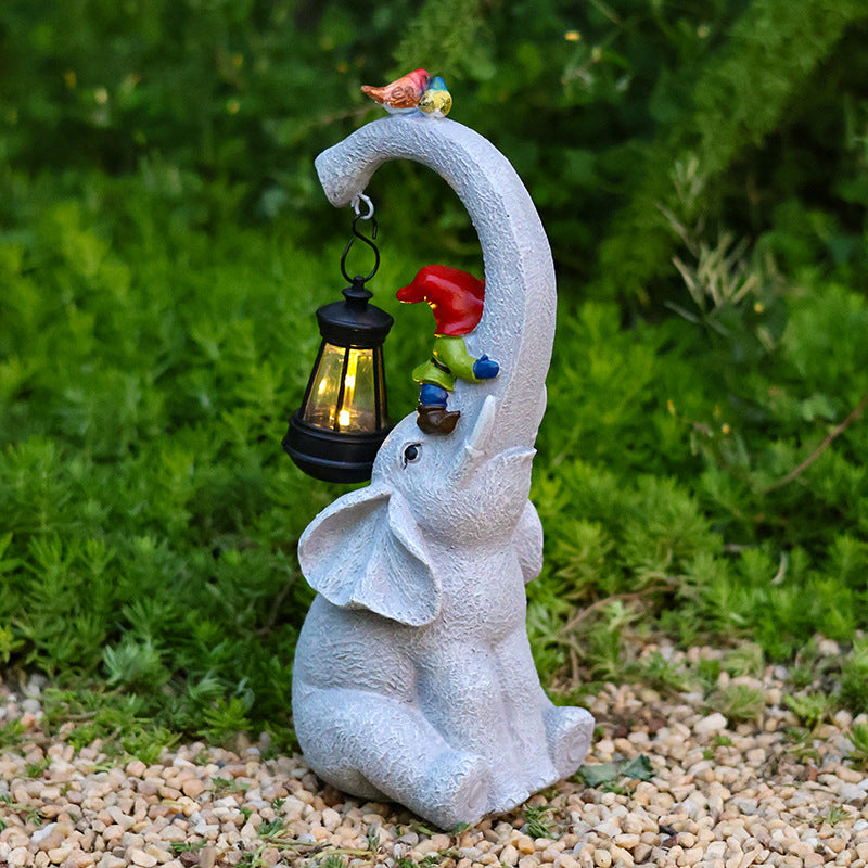 Zeitgenössische kreative Solar wasserdichte Elefant Genie Vogel Harz LED Außenlandschaftsbeleuchtung für den Garten | Brehn