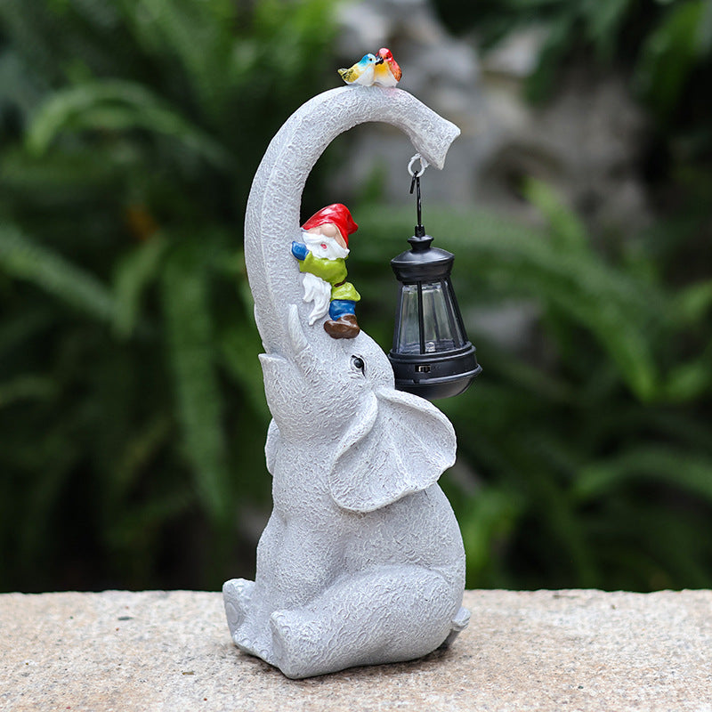 Zeitgenössische kreative Solar wasserdichte Elefant Genie Vogel Harz LED Außenlandschaftsbeleuchtung für den Garten | Brehn