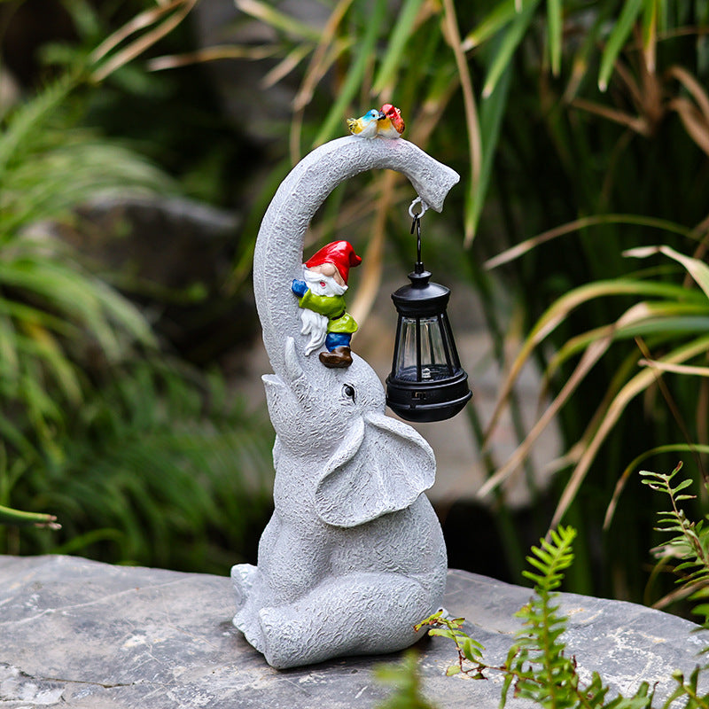 Zeitgenössische kreative Solar wasserdichte Elefant Genie Vogel Harz LED Außenlandschaftsbeleuchtung für den Garten | Brehn