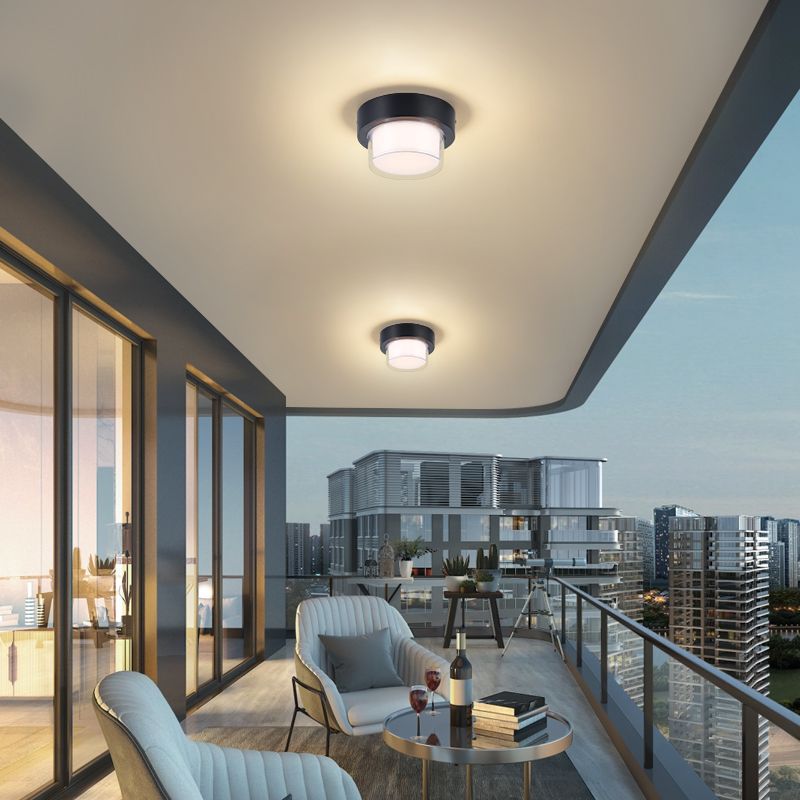 Moderner minimalistischer wasserdichter quadratischer runder Zylinder aus Druckguss-Aluminium Acryl LED Deckenleuchte für Außenpatio | Brehn