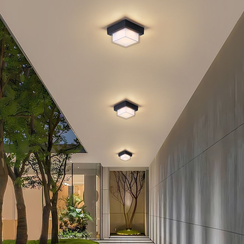 Moderner minimalistischer wasserdichter quadratischer runder Zylinder aus Druckguss-Aluminium Acryl LED Deckenleuchte für Außenpatio | Brehn