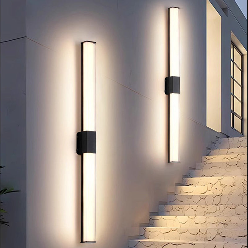 Moderner minimalistischer wasserdichter rechteckiger langer Aluminium-PC-Außenwandlaterne für den Garten | Brehn