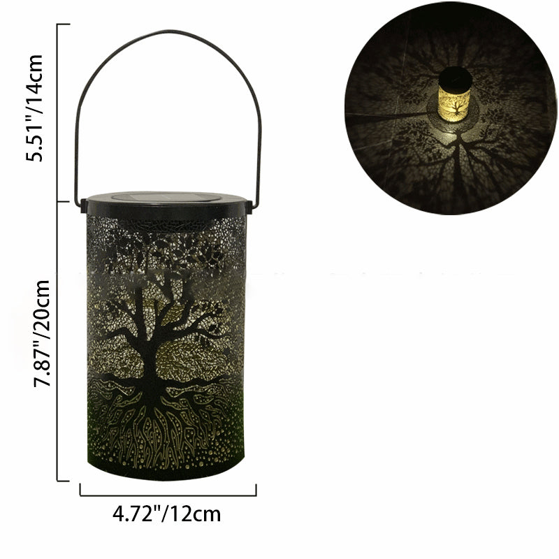 Traditionelle Vintage Solar Wasserdichte Zylinder-Skelettbaum Eisen LED Außenlicht für den Garten | Brehn