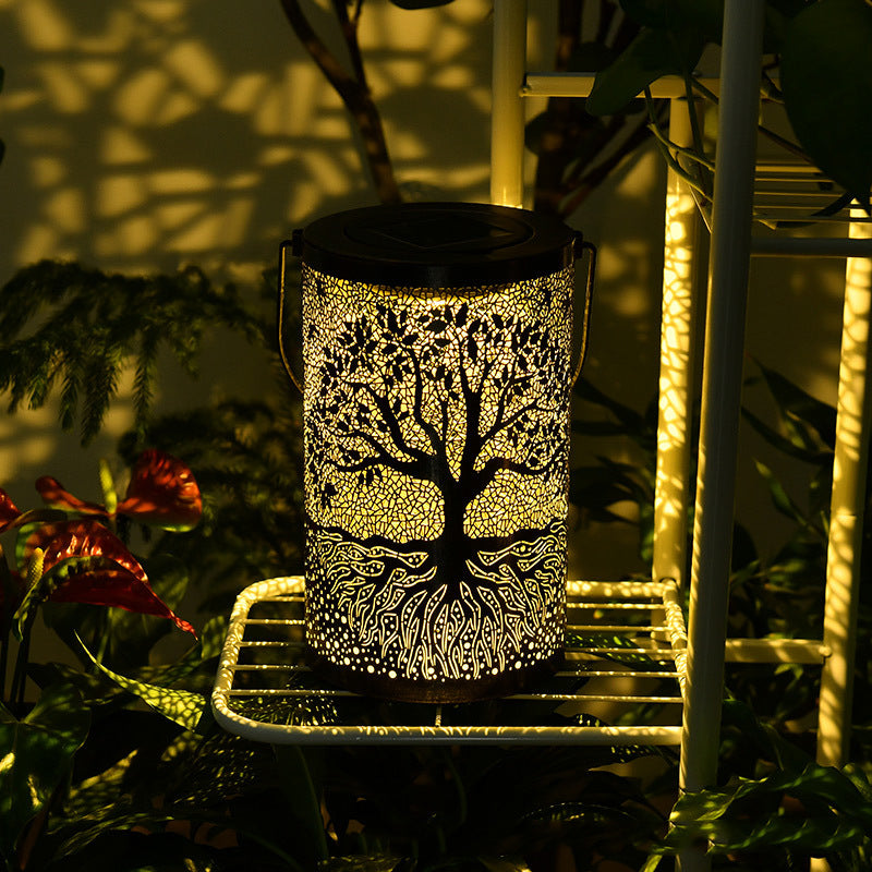 Traditionelle Vintage Solar Wasserdichte Zylinder-Skelettbaum Eisen LED Außenlicht für den Garten | Brehn