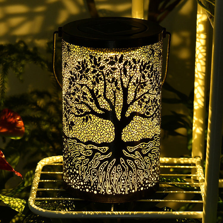 Traditionelle Vintage Solar Wasserdichte Zylinder-Skelettbaum Eisen LED Außenlicht für den Garten | Brehn