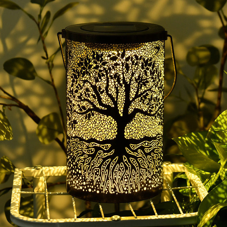 Traditionelle Vintage Solar Wasserdichte Zylinder-Skelettbaum Eisen LED Außenlicht für den Garten | Brehn