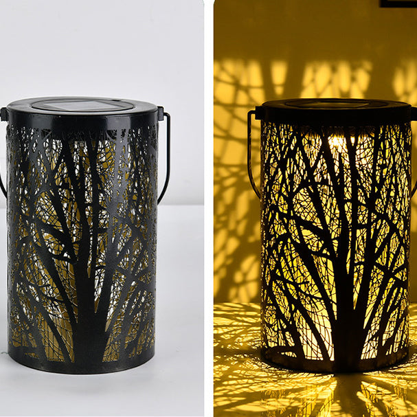 Traditionelle Vintage Solar Wasserdichte Zylinder-Skelettbaum Eisen LED Außenlicht für den Garten | Brehn
