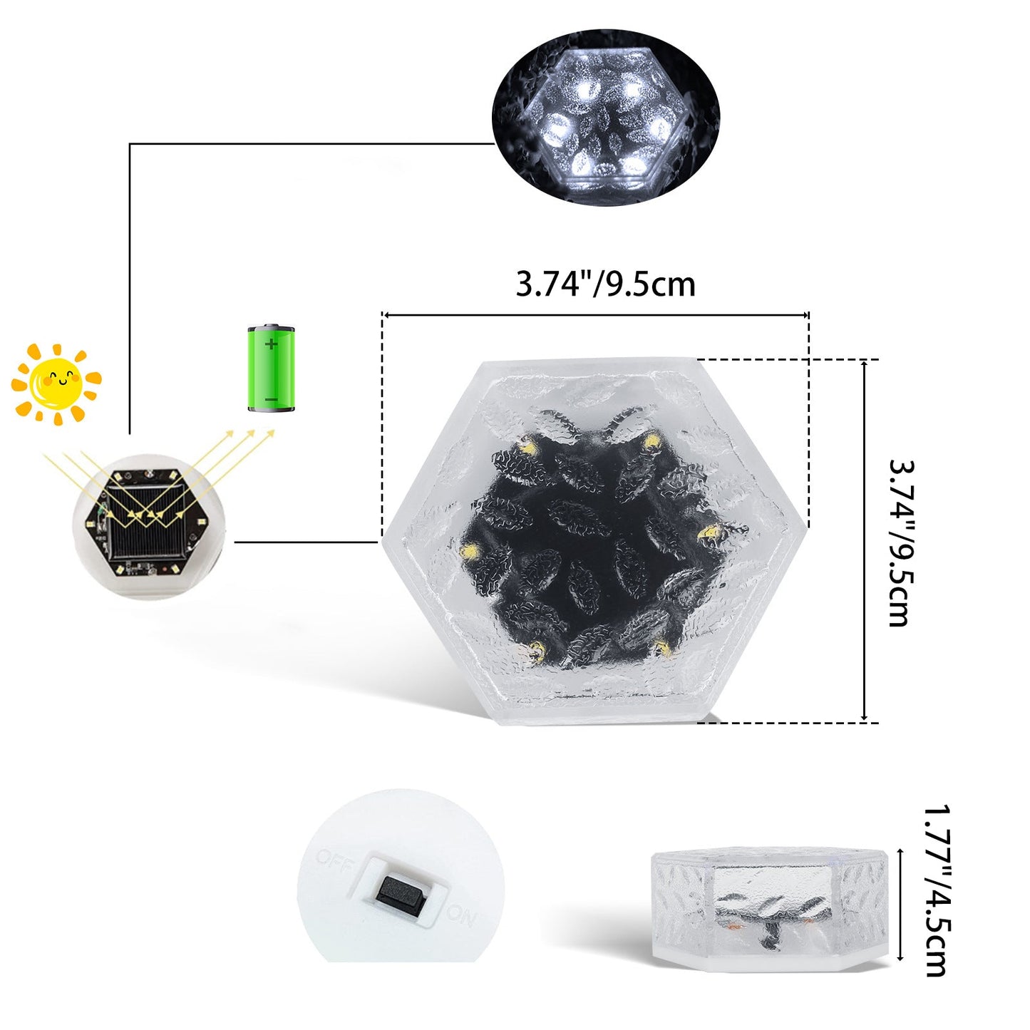 Moderner Minimalistischer Solar Wasserdichter Sechseckiger Eiskachel ABS PVC LED Rasen Landschaftslicht Für Outdoor Patio | Brehn