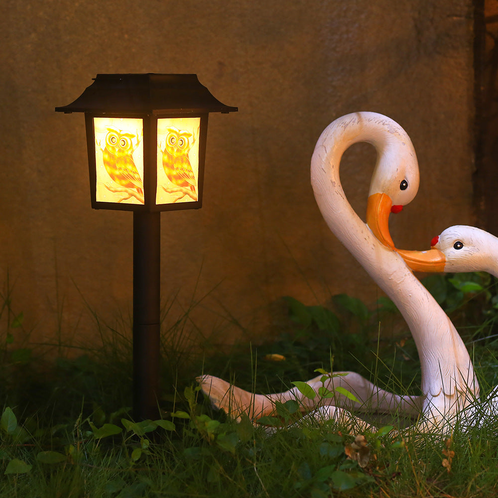 Zeitgenössische industrielle quadratische Eule Muster LED Solar wasserdichte Rasen Einstecklicht für Outdoor Patio | Brehn