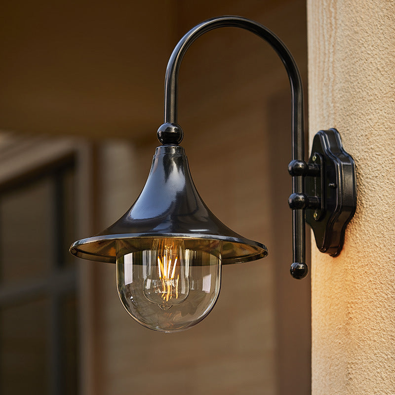 Zeitgenössische Schlichtheit Aluminium Trompetenschirm Glas 1-Licht Außen Wand sconce Lampe Für Garten | Brehn