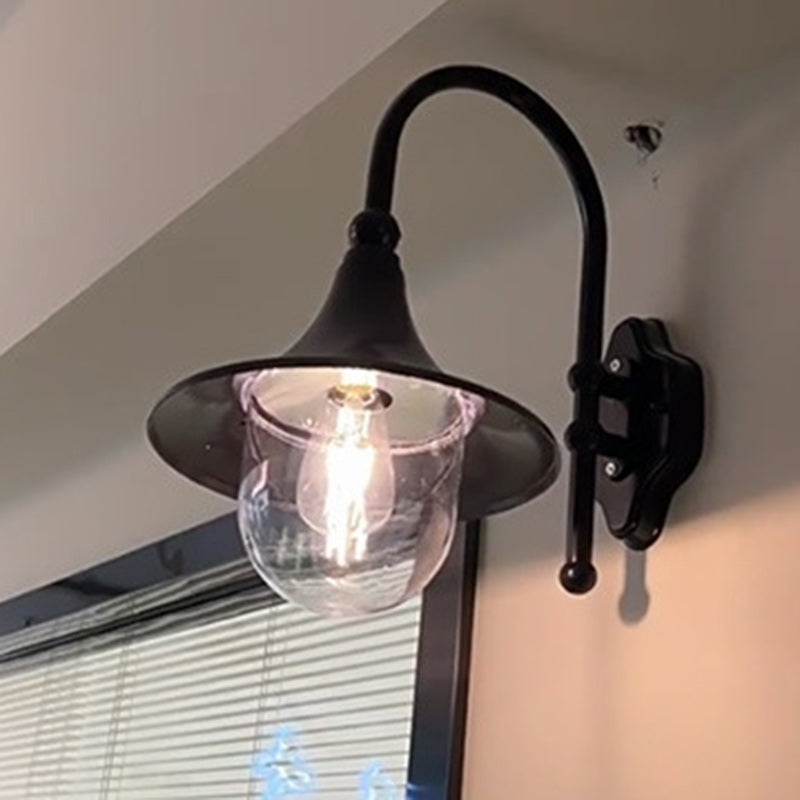 Zeitgenössische Schlichtheit Aluminium Trompetenschirm Glas 1-Licht Außen Wand sconce Lampe Für Garten | Brehn