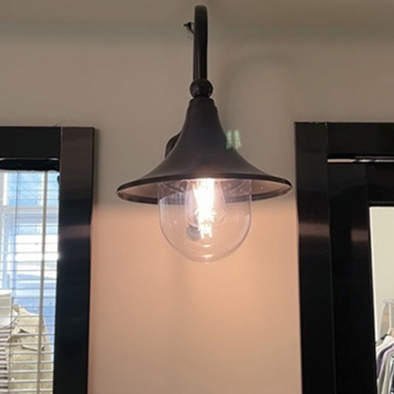 Zeitgenössische Schlichtheit Aluminium Trompetenschirm Glas 1-Licht Außen Wand sconce Lampe Für Garten | Brehn