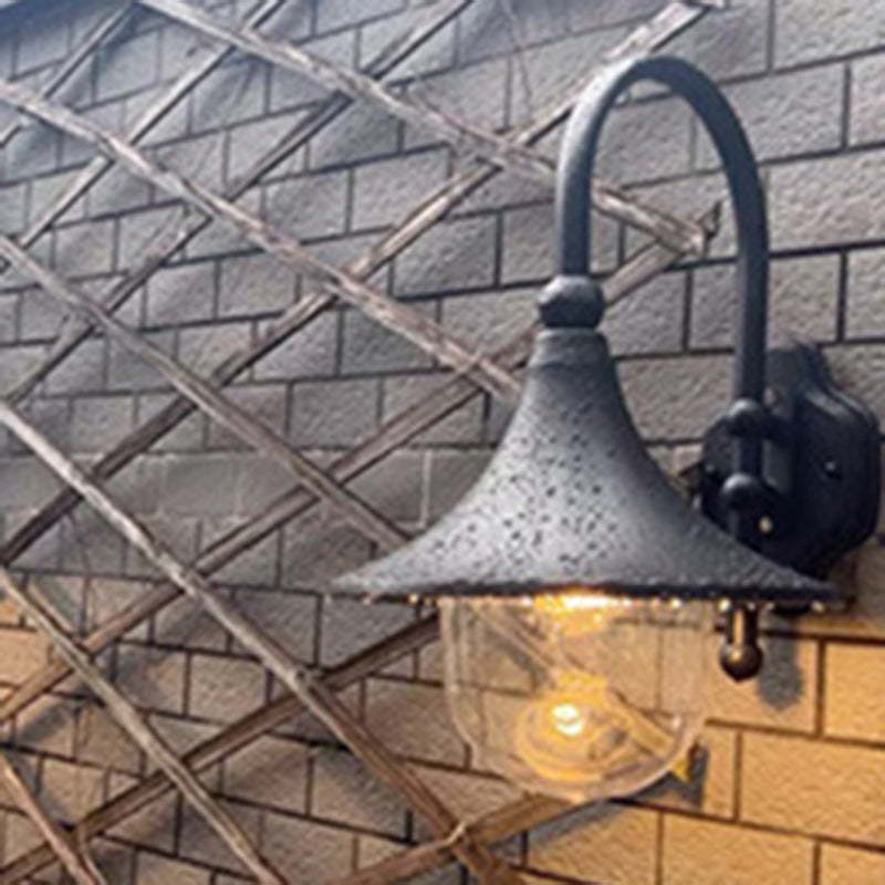 Zeitgenössische Schlichtheit Aluminium Trompetenschirm Glas 1-Licht Außen Wand sconce Lampe Für Garten | Brehn