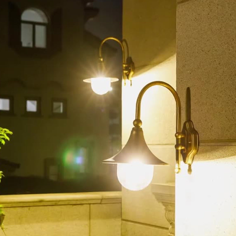 Zeitgenössische Schlichtheit Aluminium Trompetenschirm Glas 1-Licht Außen Wand sconce Lampe Für Garten | Brehn