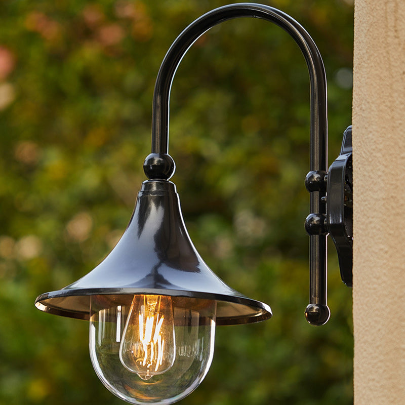 Zeitgenössische Schlichtheit Aluminium Trompetenschirm Glas 1-Licht Außen Wand sconce Lampe Für Garten | Brehn
