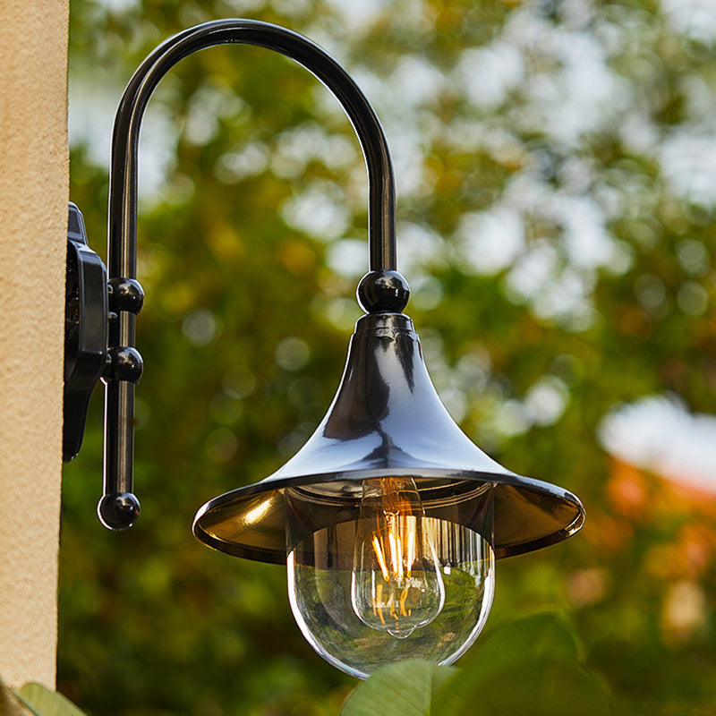 Zeitgenössische Schlichtheit Aluminium Trompetenschirm Glas 1-Licht Außen Wand sconce Lampe Für Garten | Brehn