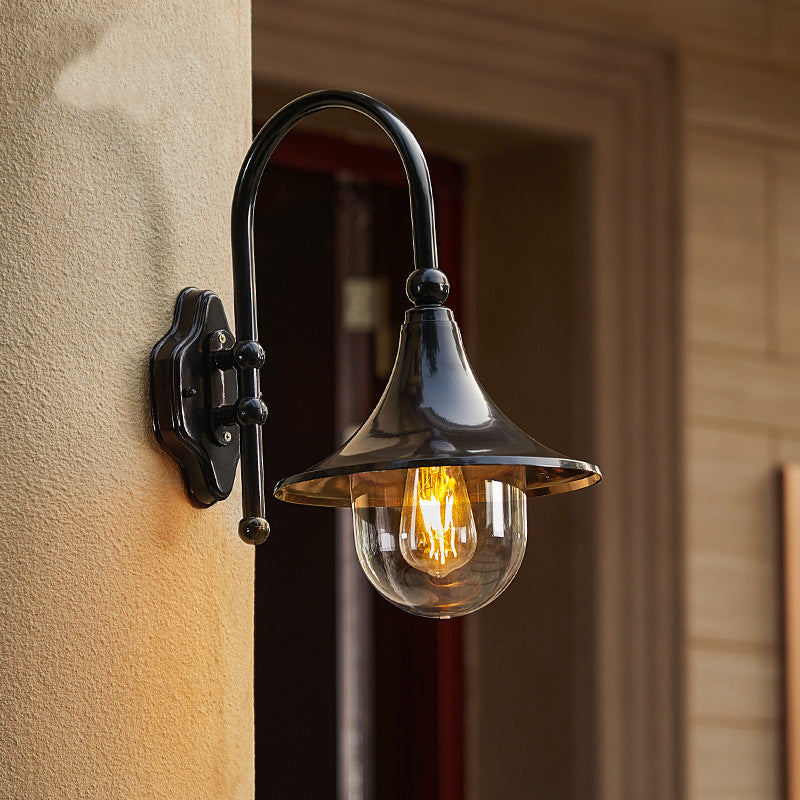 Zeitgenössische Schlichtheit Aluminium Trompetenschirm Glas 1-Licht Außen Wand sconce Lampe Für Garten | Brehn