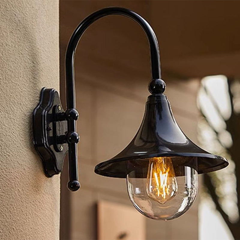 Zeitgenössische Schlichtheit Aluminium Trompetenschirm Glas 1-Licht Außen Wand sconce Lampe Für Garten | Brehn