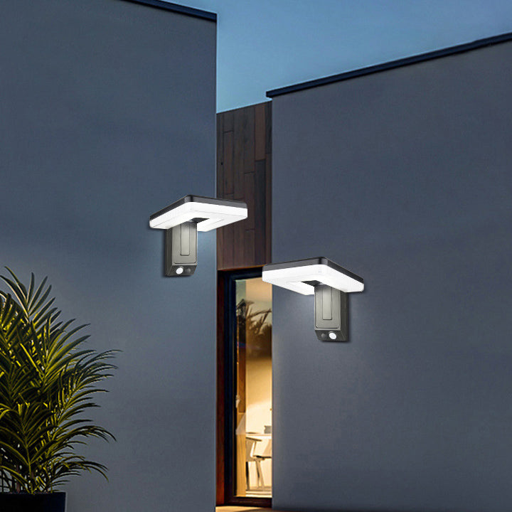 Zeitgenössische industrielle quadratische ABS Solar wasserdichte LED Außenwandlampen für den Garten | Brehn