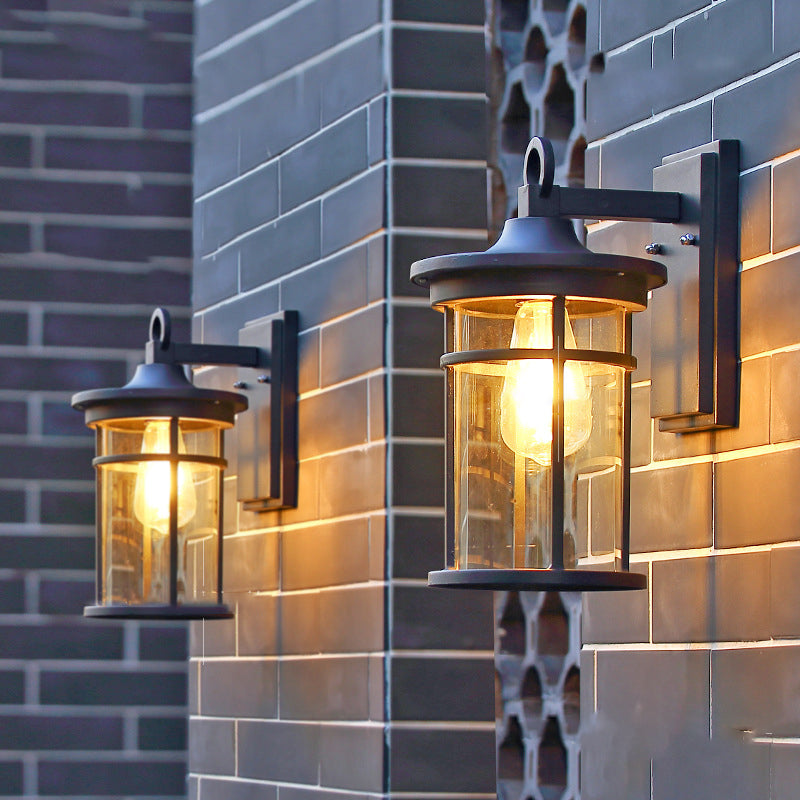 Zeitgenössische industrielle Zylinder Aluminium Glas Shade 1-Licht wasserdichte Wandlaampe für Außenterrasse | Brehn