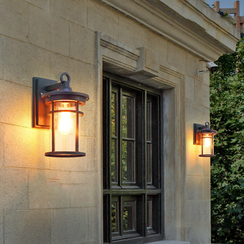 Zeitgenössische industrielle Zylinder Aluminium Glas Shade 1-Licht wasserdichte Wandlaampe für Außenterrasse | Brehn