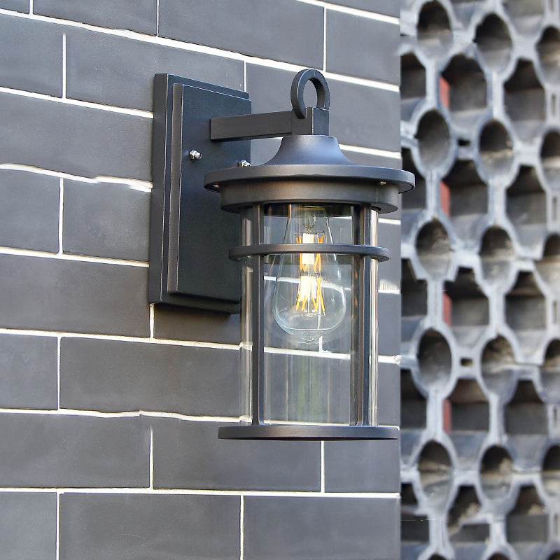 Zeitgenössische industrielle Zylinder Aluminium Glas Shade 1-Licht wasserdichte Wandlaampe für Außenterrasse | Brehn