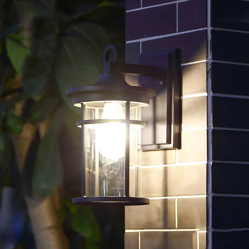Zeitgenössische industrielle Zylinder Aluminium Glas Shade 1-Licht wasserdichte Wandlaampe für Außenterrasse | Brehn