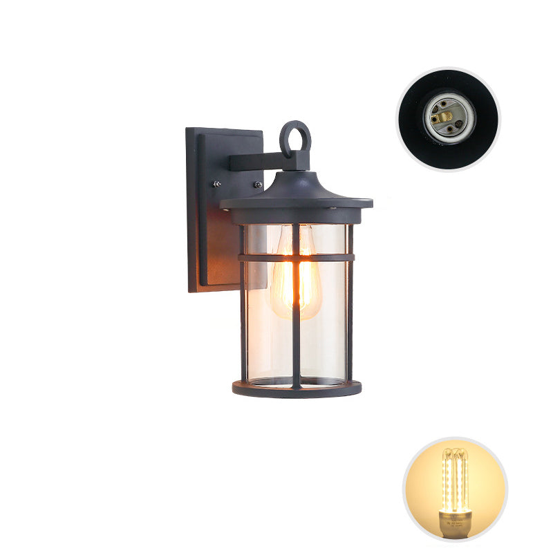 Zeitgenössische industrielle Zylinder Aluminium Glas Shade 1-Licht wasserdichte Wandlaampe für Außenterrasse | Brehn