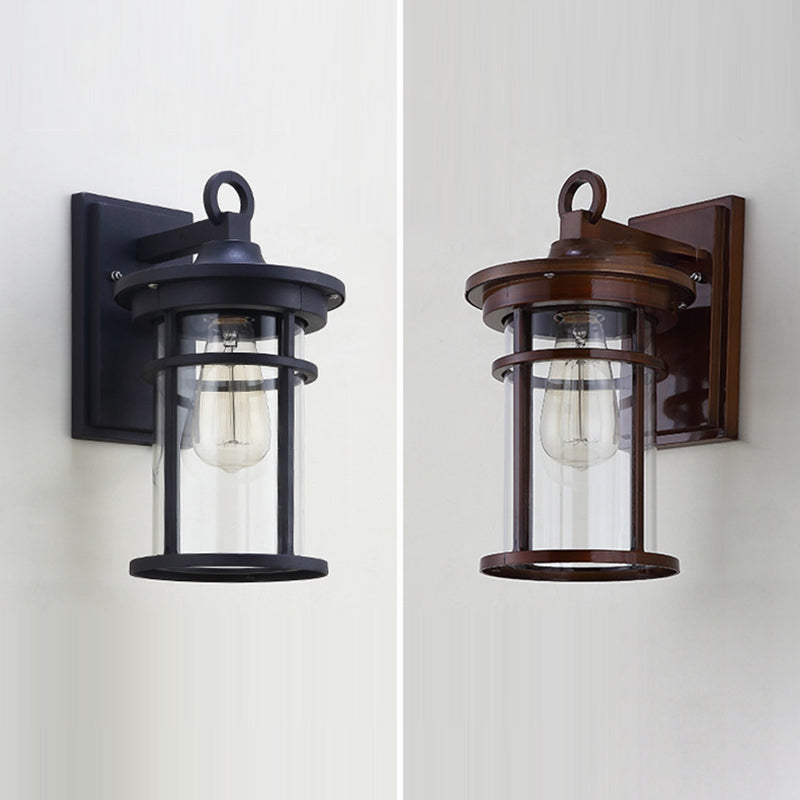 Zeitgenössische industrielle Zylinder Aluminium Glas Shade 1-Licht wasserdichte Wandlaampe für Außenterrasse | Brehn