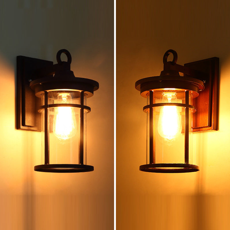 Zeitgenössische industrielle Zylinder Aluminium Glas Shade 1-Licht wasserdichte Wandlaampe für Außenterrasse | Brehn