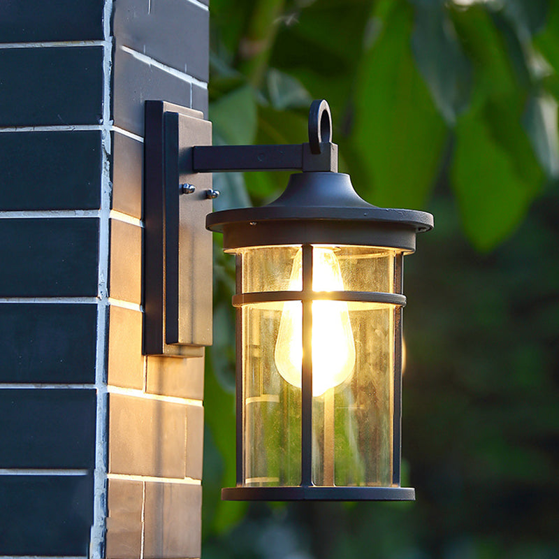 Zeitgenössische industrielle Zylinder Aluminium Glas Shade 1-Licht wasserdichte Wandlaampe für Außenterrasse | Brehn
