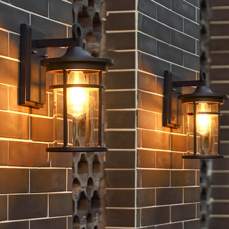 Zeitgenössische industrielle Zylinder Aluminium Glas Shade 1-Licht wasserdichte Wandlaampe für Außenterrasse | Brehn