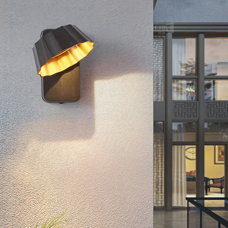 Zeitgenössische industrielle Aluminium gefaltete runde Schirm LED Außen wasserdichte Wandleuchte für den Garten | Brehn
