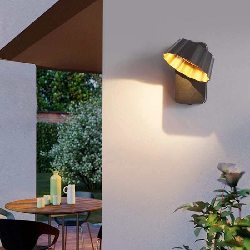 Zeitgenössische industrielle Aluminium gefaltete runde Schirm LED Außen wasserdichte Wandleuchte für den Garten | Brehn