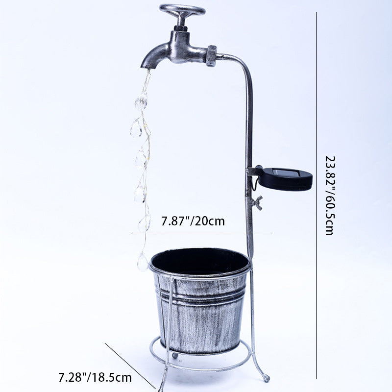 Moderne Art Deco Solar Wasserhahn Wasser Tropfen Fließendes Wasser Pflanzenform Eisen LED Außenlicht Für Garten | Brehn
