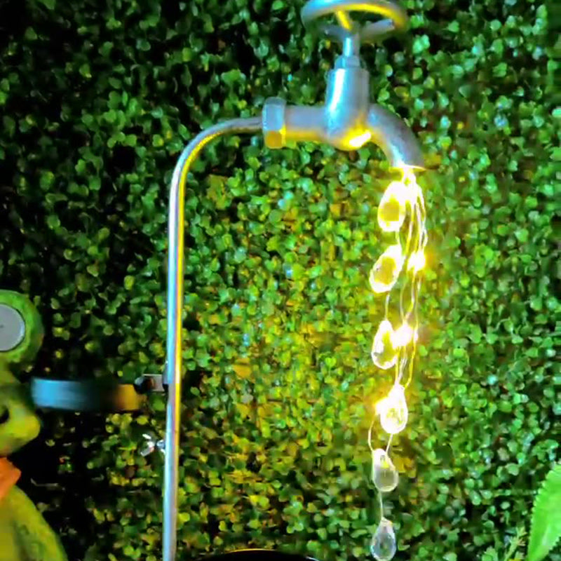 Moderne Art Deco Solar Wasserhahn Wasser Tropfen Fließendes Wasser Pflanzenform Eisen LED Außenlicht Für Garten | Brehn