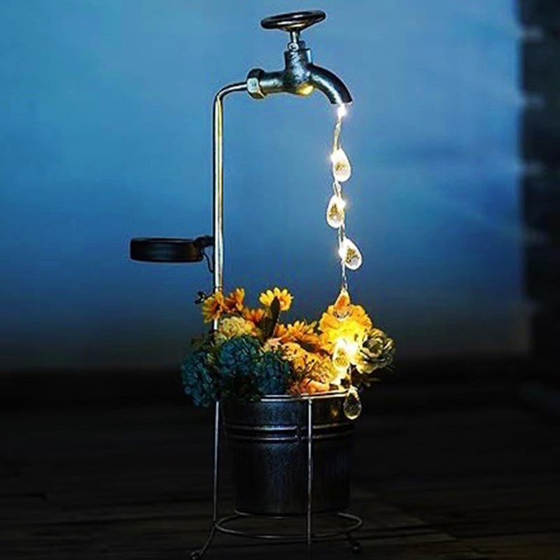 Moderne Art Deco Solar Wasserhahn Wasser Tropfen Fließendes Wasser Pflanzenform Eisen LED Außenlicht Für Garten | Brehn