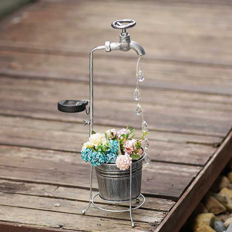 Moderne Art Deco Solar Wasserhahn Wasser Tropfen Fließendes Wasser Pflanzenform Eisen LED Außenlicht Für Garten | Brehn