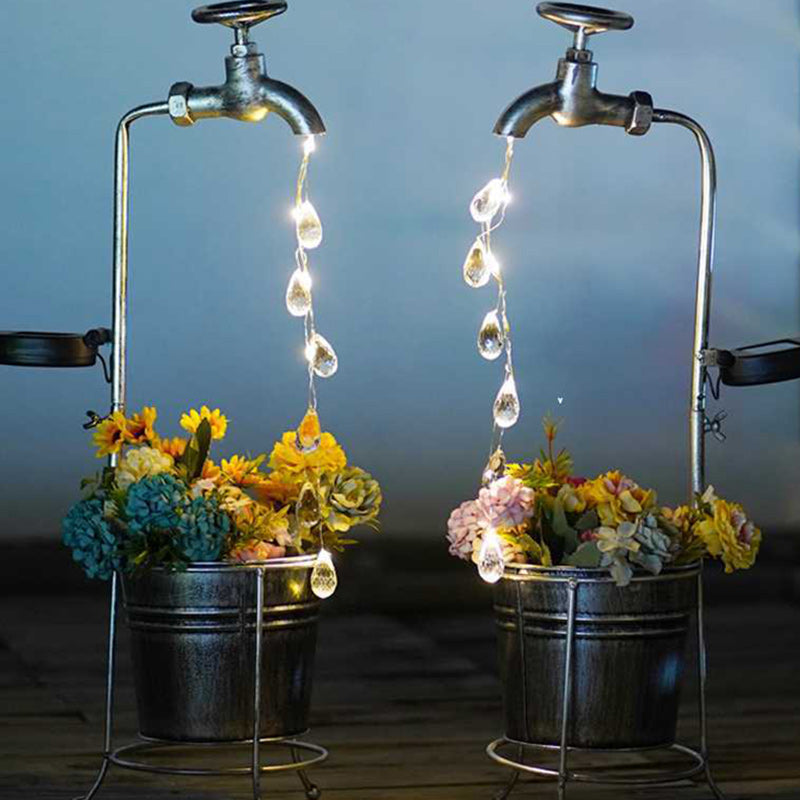 Moderne Art Deco Solar Wasserhahn Wasser Tropfen Fließendes Wasser Pflanzenform Eisen LED Außenlicht Für Garten | Brehn